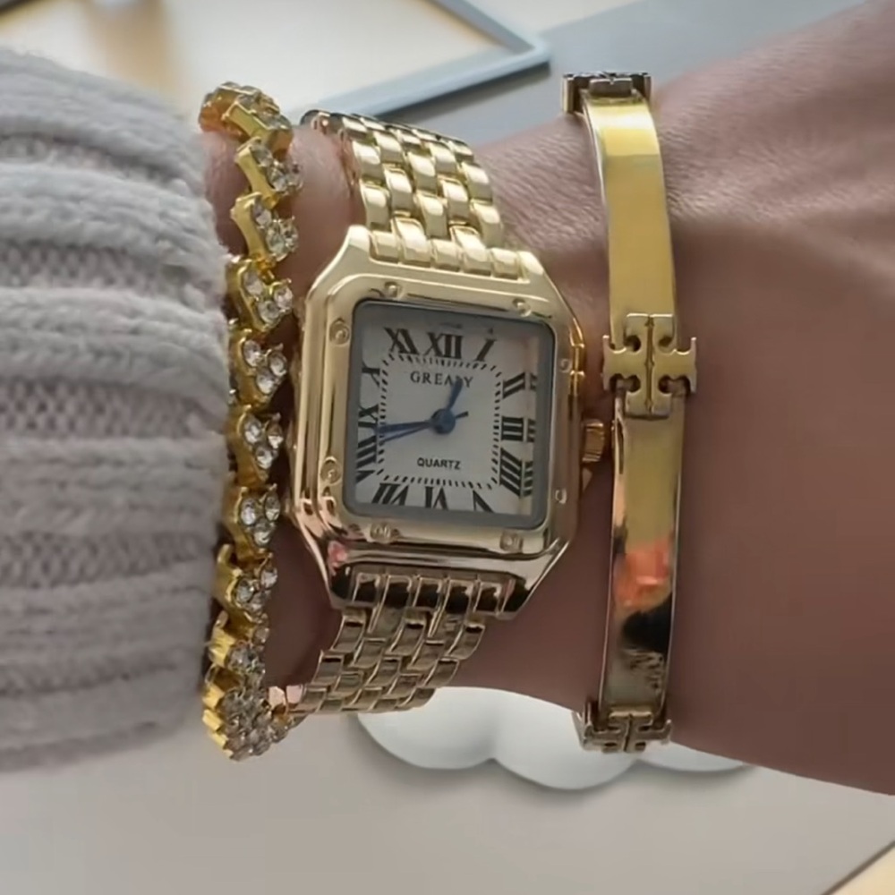 Panthere Classic Rectangle Stainless Steel
Gold Watch